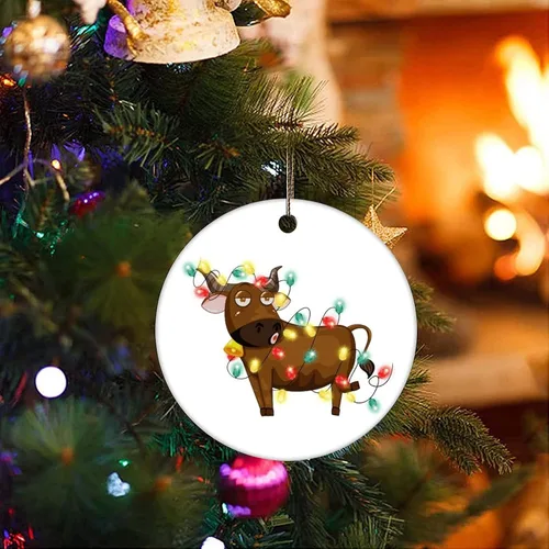 Miniatura 3 de Cheyan Animales y luces de vaca adorno de Navidad, adorno de árbol de Navidad para decoración del hogar, adorno de porcelana, adorno colgante