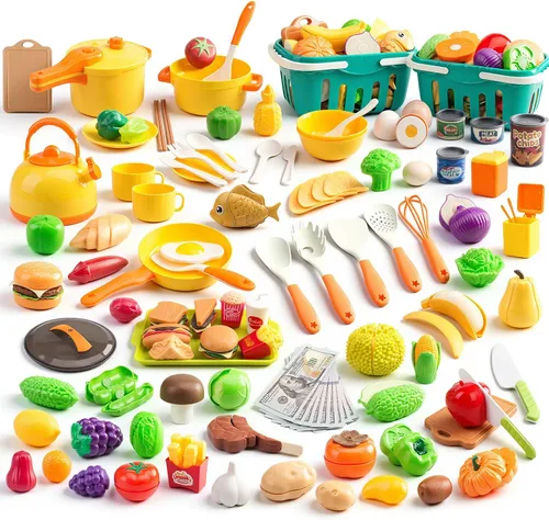 Miniatura 13 de 118 piezas de accesorios mini para cocina de juego para niños, juego de cocina de simulación con utensilios de cocina, vajilla y 2 juegos de frutas