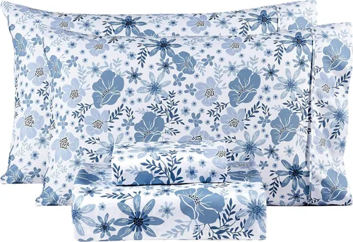 Miniatura 33 de Mooreeke Sábanas de cama Queen con estampado floral, ropa de cama impresa de microfibra suave y fundas de almohada, sábana vintage Queen de bolsillo
