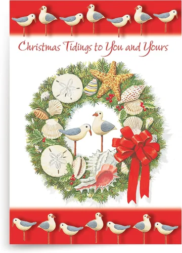 Miniatura 25 de Red Farm Studios Designer Greetings - Tarjetas de Navidad en caja, diseño de hombre de arena de playa con gaviotas