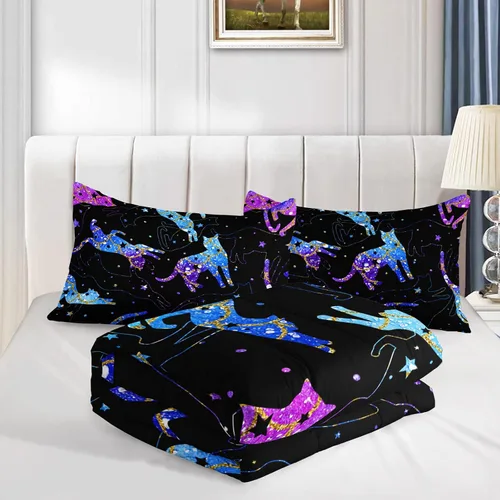 Miniatura 5 de Axolotl Juego de edredón de dibujos animados con diseño de gato de caricaturas, juego de ropa de cama con estampado de dibujos animados y escamas