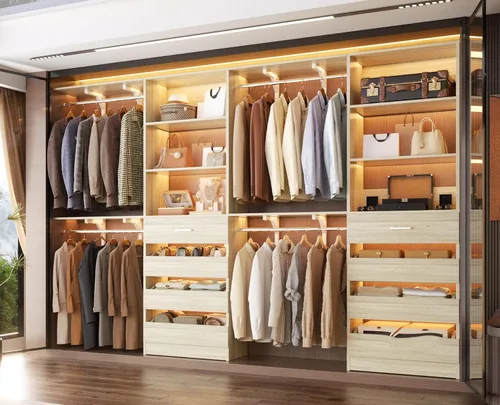 Miniatura 11 de Aheaplus Sistema de Armario con 8 Cajones de Madera, Sistema Organizador de Armario de Madera con Torre, Organizador de Vestidor Perchero de Armario