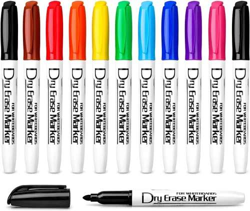 Volcanics Marcadores de borrado en seco de Navidad – Marcadores de pizarra blanca de colores con embalaje navideño para regalo, 12 unidades, ideal