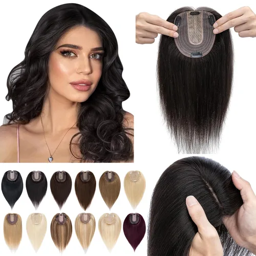 Miniatura 16 de SEGO Peluquín para mujeres, cabello humano real sin flequillo, 130% de densidad, base de seda de 10 * 12 cm, cabello Remy con clip, piezas