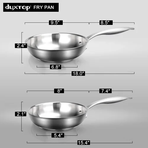 Miniatura 5 de Duxtop Sartén de acero inoxidable de tres capas con mango que se mantiene fresco, sartén profesional de 8 pulgadas con parte inferior magnética