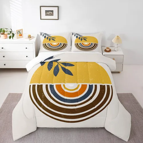 Miniatura 10 de Juego de edredón bohemio para niños, tamaño individual, juego de ropa de cama geométrica de hojas de sol, luna y plantas, decoración de habitación