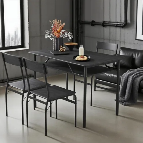Miniatura 8 de ECOTOUGE Juego de mesa de comedor para 4, mesa de cocina de madera y sillas con estantes de almacenamiento y marco de metal, juegos de mesa