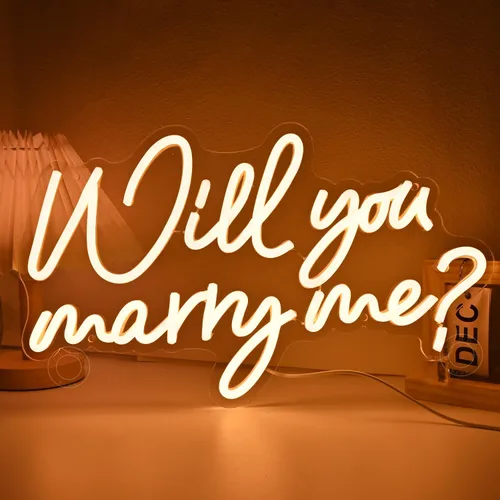 Miniatura 2 de SYLHOME Letrero de luz LED de neón con texto en inglés "Will You Marry Me?", propuesta para colgar en la pared, decoración de compromiso, día de San