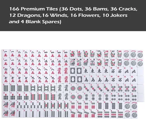 Miniatura 8 de Juego de Mahjong Americano GUSTARIA, 166 fichas blancas de calidad, 4 estantes/empujadores de color todo en uno, juego completo de fichas de Mahjong