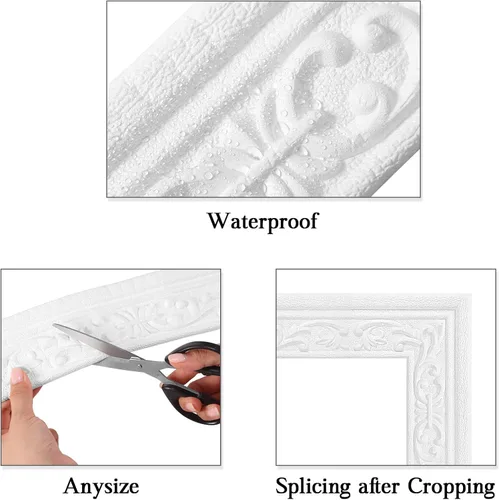 Miniatura 5 de TaoBary 8 rollos de 90 x 3 pulgadas autoadhesivo de espuma flexible para moldura de papel tapiz con borde 3D, líneas de pared decorativas adhesivas