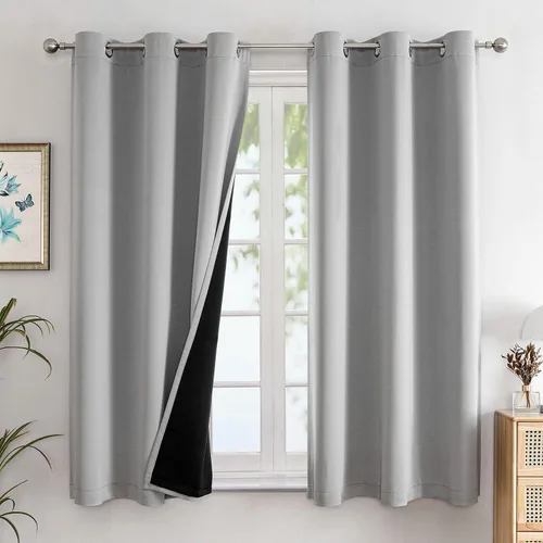 ChrisDowa - Cortinas 100% opacas, para dormitorio, con forro negro, 2 capas gruesas, aislamiento térmico y ojales, 63 pulgadas de largo, juego de 2