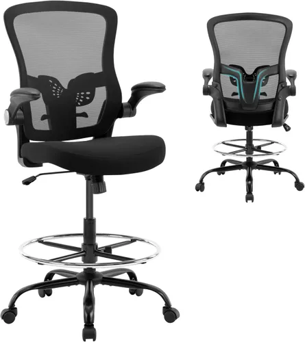 Silla de dibujo, silla de oficina alta, silla de escritorio ergonómica de pie con reposabrazos abatibles, silla de trabajo de computadora de altura