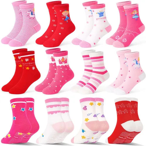 Miniatura 10 de ELUTONG - Calcetines de agarre para niños, paquete de 12 unidades, antideslizantes, calcetines de tripa para bebés y niños de 1 a 7 años, niños