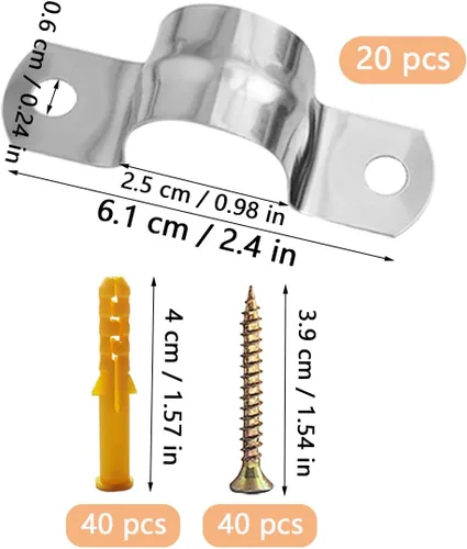 Miniatura 3 de Paquete de 20 correas rígidas de acero inoxidable con pernos de expansión, abrazaderas de soporte en U de dos agujeros para cable de conducto, clips
