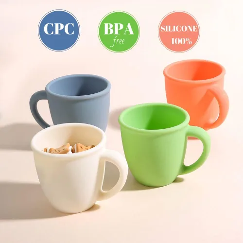 Miniatura 4 de Paquete de 2 Tazas de Entrenamiento de Silicona para Bebés y Niños, Tazas de Aprendizaje para Niños Pequeños con Asas, Sin BPA, Apto para Microondas
