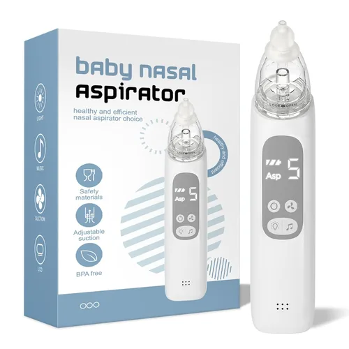 Miniatura 8 de X-Bosak Aspirador nasal para bebé, ventosa nasal eléctrica para bebé, succión de mocos con 5 niveles de succión, luz calmante y rimas infantiles