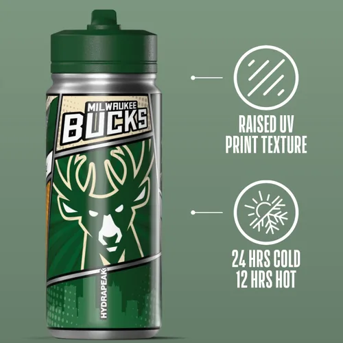 Miniatura 4 de Hydrapeak Milwaukee Bucks - Botella de agua de acero inoxidable con licencia oficial de la NBA de 20 onzas con tapa con pajilla, botella deportiva