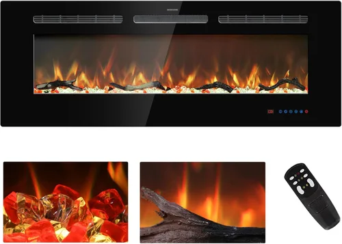 Insertos de chimenea eléctrica de 45 pulgadas, calentador de chimenea empotrado y montado en la pared, chimenea lineal con termostato, control
