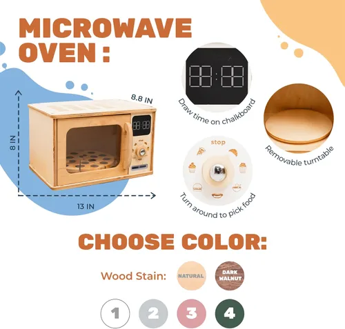 Miniatura 3 de Horno de microondas de madera para niños, muebles Montessori para niños pequeños, juguete de microondas, madera para niños, sala de juegos de madera