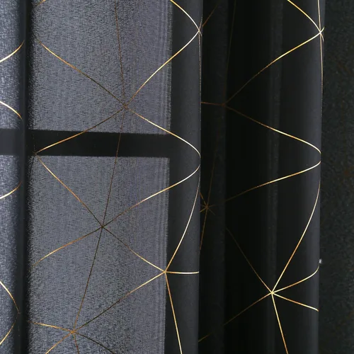 Miniatura 8 de Taisier Home Paneles de Cortinas de Ventana de Lino Dorado con Ojales Estampado de Lámina de Azulejos Geométricos Marroquíes Metálicos Cortinas