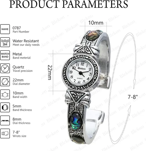 Miniatura 2 de Blekon Stone Studded Watch for Women, 22mm Case Japanese Quartz Movement and Large Cuff Bangle, Best Fits Wrists Measuring 7-8 inches