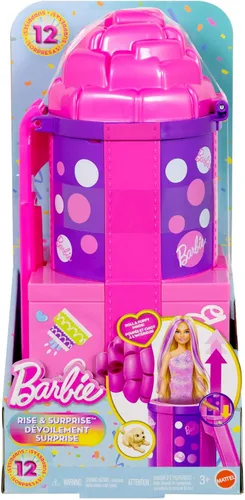 Miniatura 7 de Barbie Muñeca y accesorios Rise & Surprise, serie de cumpleaños para mascotas con 12 sorpresas, incluyendo diapositivas y actividades de cambio