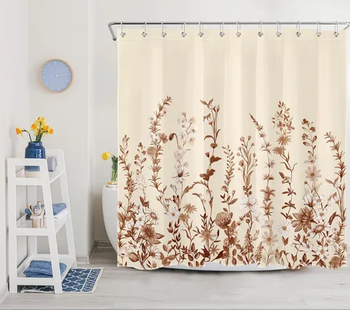 Miniatura 13 de LB Cortina de ducha de hojas de otoño, cortina de baño de hojas de eucalipto y mariposas, cortina de baño de plantas de otoño con gancho, 72 x 72