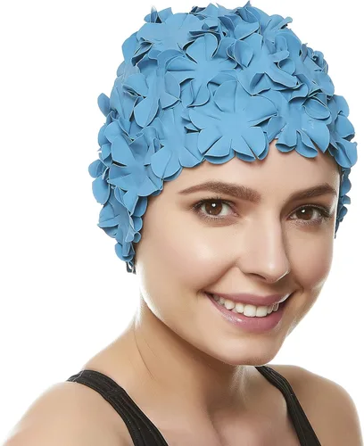Miniatura 13 de BeeMo Gorro de Natación de Látex para Mujeres - Gorro de Natación de Goma - Suave Cómodo Elástico Elegante Diseño de Corte Bajo Protege el Cabello