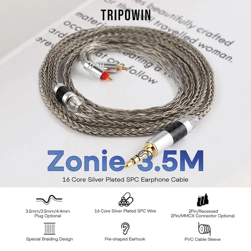 Miniatura 2 de Linsoul Tripowin Zonie cable SPC para auriculares de 16 núcleos, chapado en plata