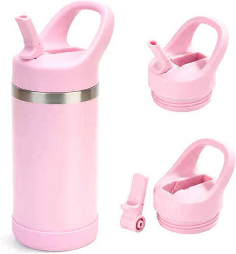Miniatura 19 de Hydraful Botella de agua para niños de 12 onzas con tapa de pajilla, botella de acero inoxidable aislada al vacío, botella de agua deportiva sin BPA