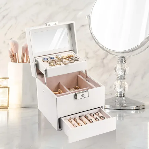 Miniatura 4 de ProCase Joyero para niñas y mujeres que viajan regalo ideal pequeño organizador de joyas de 3 capas con cerradura de espejo organizador para aretes