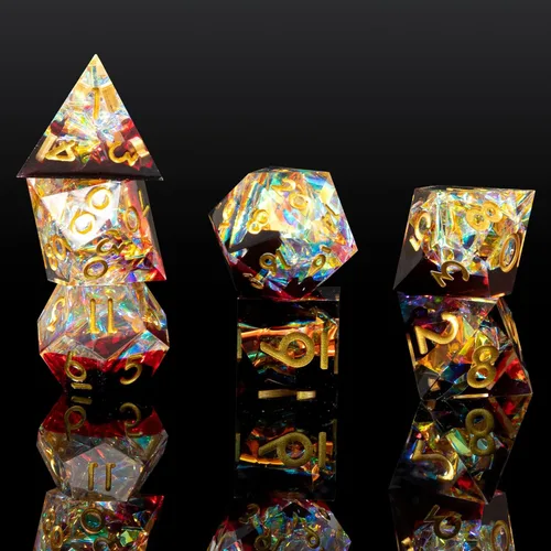 Miniatura 18 de Juego de dados DND de borde afilado de 8 piezas (extra D20) para Calabozos y Dragones – 2 D20 D4 D6 D8 D10 D12 D10% – Dados de resina poliédrica