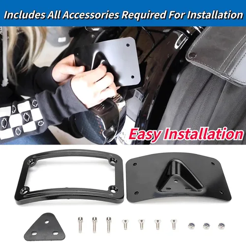 Miniatura 3 de 3148 Soporte de placa de matrícula curvado inclinado con marco compatible con Harley Davidson montaje de 3 agujeros (negro)
