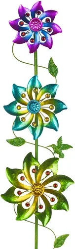 Miniatura 9 de DREAMYSOUL Molinetes de metal para jardín, 9.6 pulgadas de diámetro x 40 pulgadas de alto, molinetes de viento cinéticos para exteriores