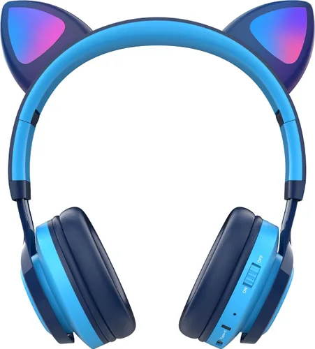 Miniatura 2 de Riwbox CT-7 - Auriculares Bluetooth de oreja de gato, con luz LED, inalámbricos, con micrófono y control de volumen para viajes, escuela, Azul