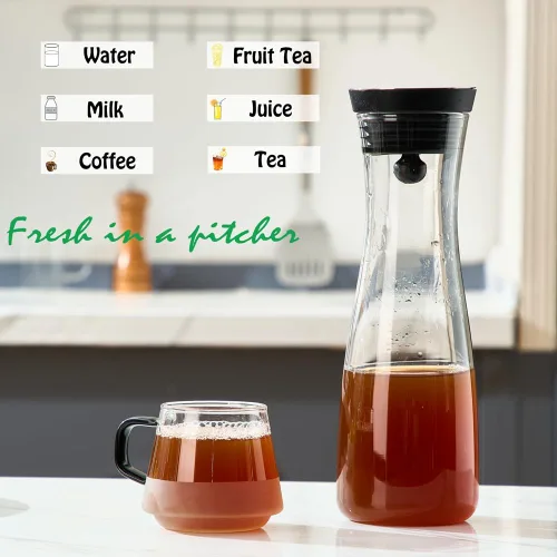 Miniatura 4 de Karafu Jarra de vidrio con tapa, jarra de agua de borosilicato de 40 onzas para agua caliente/fría, té helado y bebidas de jugo
