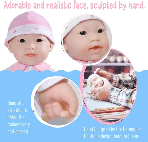 Miniatura 3 de JC Toys - La Baby - Muñeca bebé asiática con cuerpo mediano y suave de 16 pulgadas - Lavable, con traje rosa con gorro desmontable y chupete