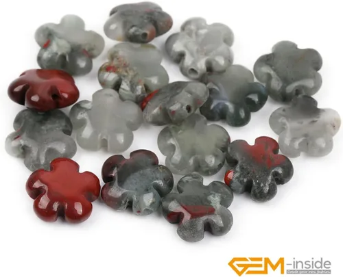 Miniatura 6 de GEM-Inside - 26 cuentas semipreciosas de 0.594 pulgadas (0.591 in) con diseño de flores de plantas naturales de África Bood Jasper para hacer joyas