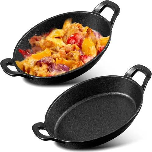 Miniatura 12 de Mifoci Paquete de 8 mini fajitas de hierro fundido, 7.1 x 4.7 pulgadas, sartén ovalada para carne, juego de moldes pequeños, cacerola negra
