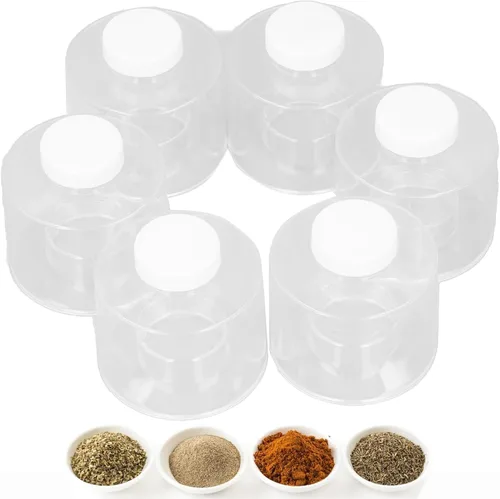 Miniatura 9 de Cyrank 6 recipientes de especias, tarros de especias de plástico con tamices, contenedores apilables para condimentos, caja de condimentos de viaje