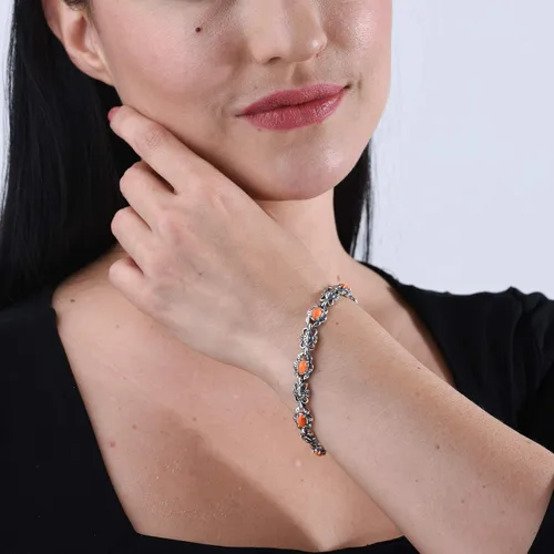 Miniatura 31 de American West Jewelry Pulsera de plata de ley con piedras preciosas de eslabones de concha, tallas pequeñas a grandes