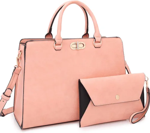 Dasein Bolsos de mano para mujer bolsos de mano con asa superior bolsos de trabajo bolsos de hombro con embrague a juego juego de 2 piezas
