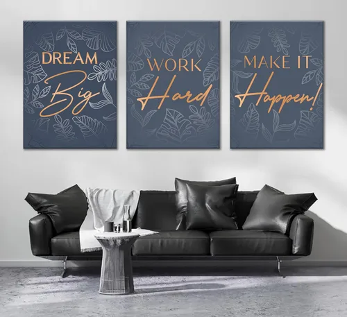 Miniatura 5 de 3 piezas de lienzo inspirador de oro azul para oficina, arte de pared, inspirador motivacional positivo, pinturas botánicas, cuadros de decoración