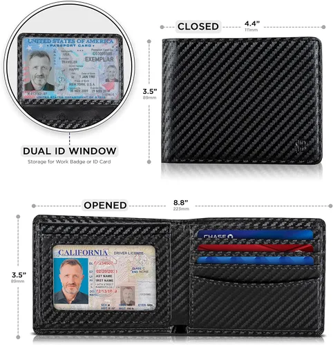 Miniatura 3 de SERMAN BRANDS Cartera de 2 ventanas de identificación para hombres con bloqueo RFID, tapa plegable, cartera de viaje de capacidad adicional