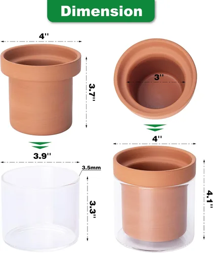 Miniatura 4 de Phoenix Vine Maceta de riego automático de 4 pulgadas, maceta de arcilla de terracota con depósito de vidrio para plantas de interior, hierbas