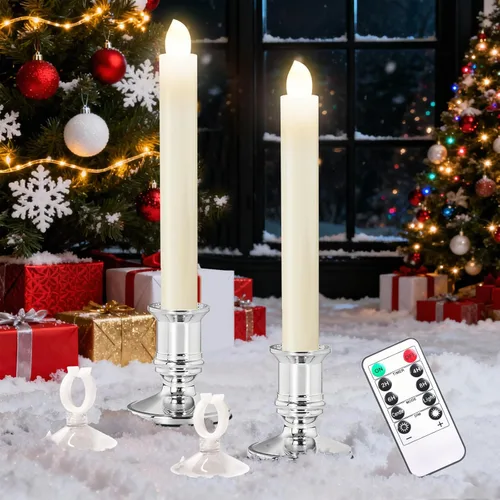 Verdenu - Juego de 2 velas de ventana de Navidad con temporizador y control remoto, velas de ventana sin llama que funcionan con pilas, vela LED