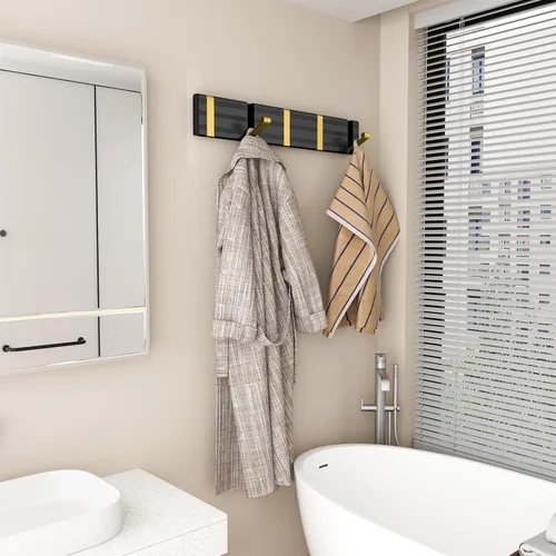 Miniatura 8 de Wisfame Ganchos para abrigos, perchero de aluminio montado en la pared, 5 ganchos plegables, resistente, ahorro de espacio, perchero de pared