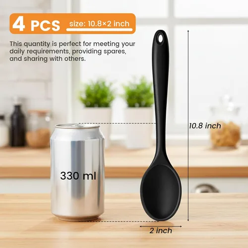 Miniatura 2 de HAKSEN Cucharas de silicona para cocinar, 4 cucharas antiadherentes de 10.8 pulgadas, juego de utensilios de cocina de silicona resistentes al calor