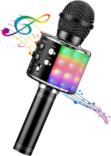 BlueFire Micrófono inalámbrico de karaoke 4 en 1 con luces LED, micrófono portátil para niños, grandes regalos juguetes para niños, niñas, niños y