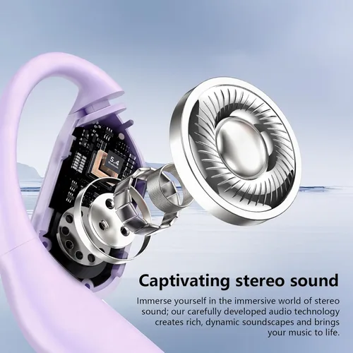 Miniatura 4 de Auriculares abiertos, clip para colocar sobre las orejas, auriculares inalámbricos, conducción ósea, micrófono integrado, pantalla LED Bluetooth
